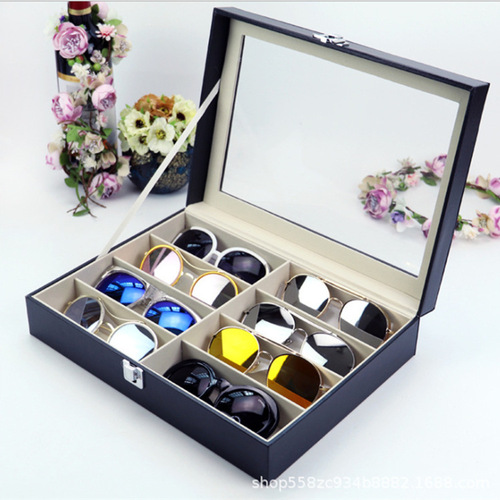 Mirror Storage Cart Display Box with Lid Leather 8-Compartment Sunglasses Case Sunglasses Packaging Box Leather Box