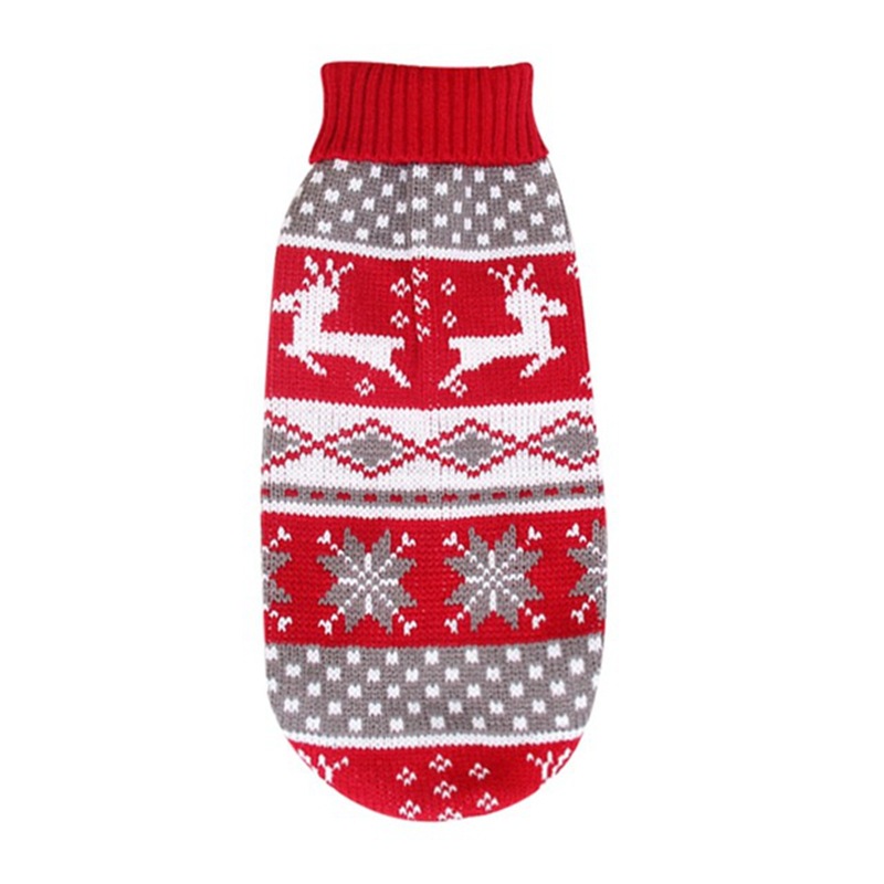 Christmas Reindeer Maple Leaf Snowflake Holiday Pet Clothes Turtleneck Knitted Sweater Dog Cat Clothing Winter Coat_voghion.com