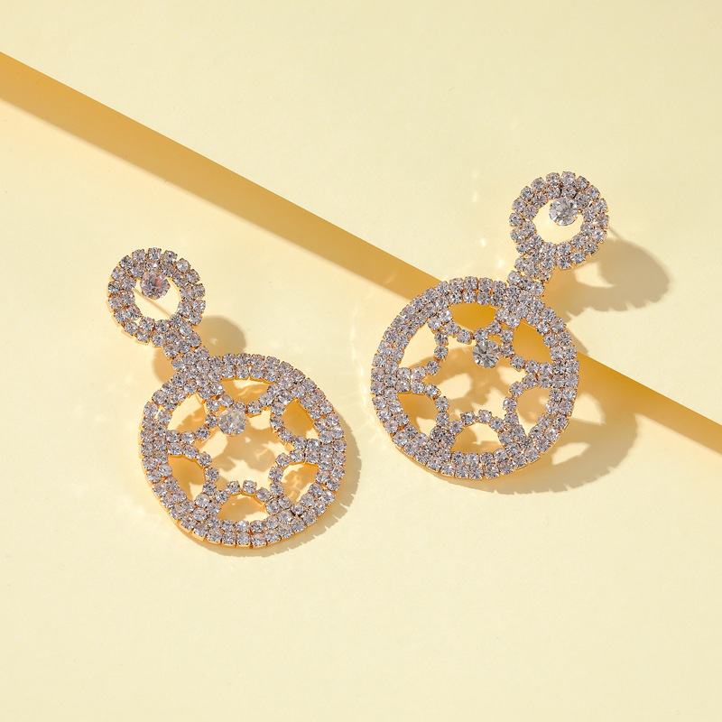 New Fashion Exaggerated Full Diamond Round Earrings Geometric Hollow Earrings Wholesale display picture 4