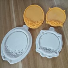 茵冠芙蓉花椭圆形 翻糖模具欧式镜框复古边框浮雕花卉边框硅胶