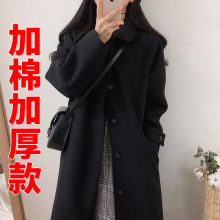 赫本风毛呢外套女2022春夏季新款韩版黑色中长款呢子大衣流行加厚