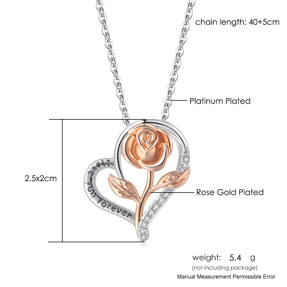 Fashion Heart Shape Rose Copper Inlay Zircon Pendant Necklace 1 Piece