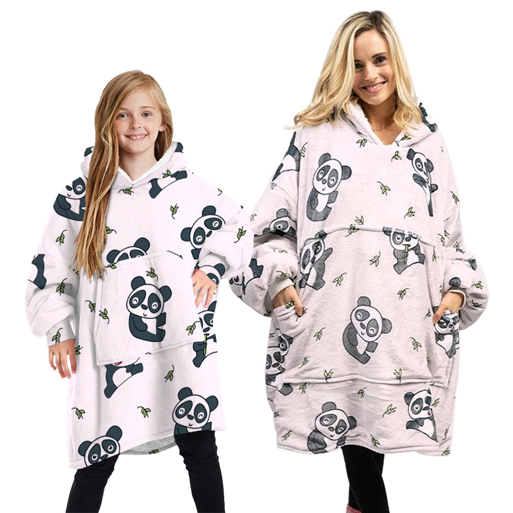 Spot Wholesale Red Panda Digital Printing Parent-child Winter Warm Mink Woolen Blanket Thick Hooded Sweater