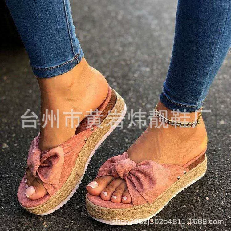 Summer slide with bow platform, slippers, footwear, sandals, plus size, wholesale