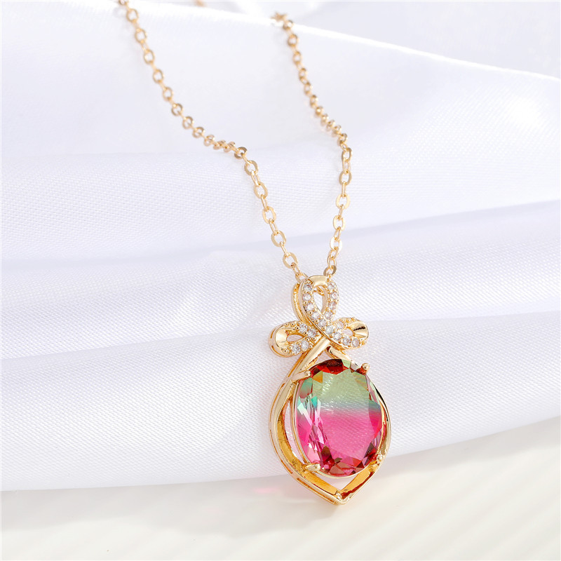 new rainbow color diamond imitation gem pendant necklace