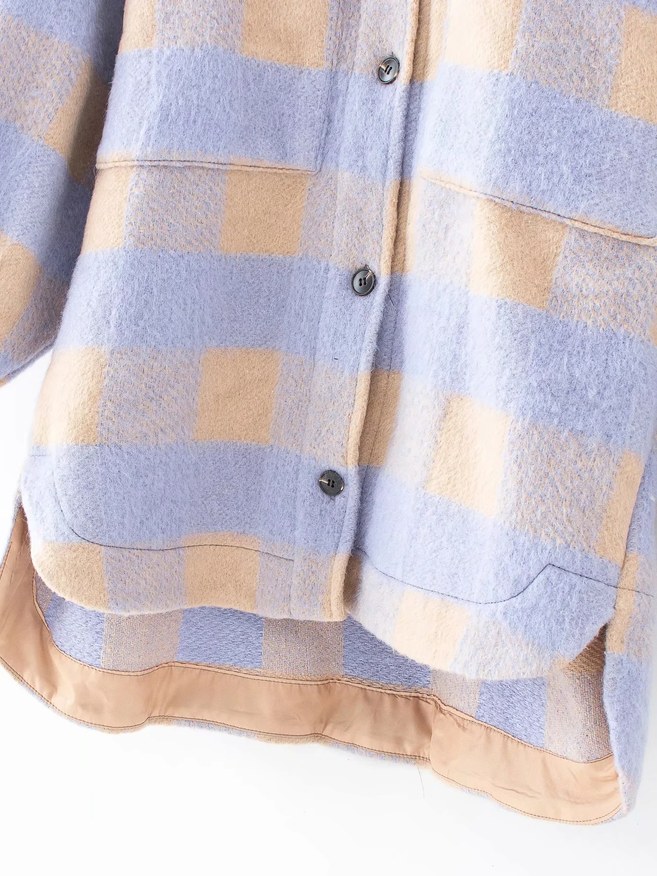 Plaid Single-Breasted Irregular Woolen Jacket NSAC14349