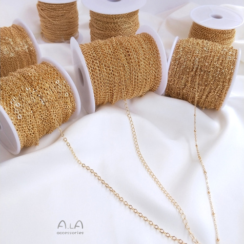 Color-preserving 14K gold-plated chain, real gold-plated fine chain, tassel O-shaped chain, extension necklace, bracelet material, diy accessories
