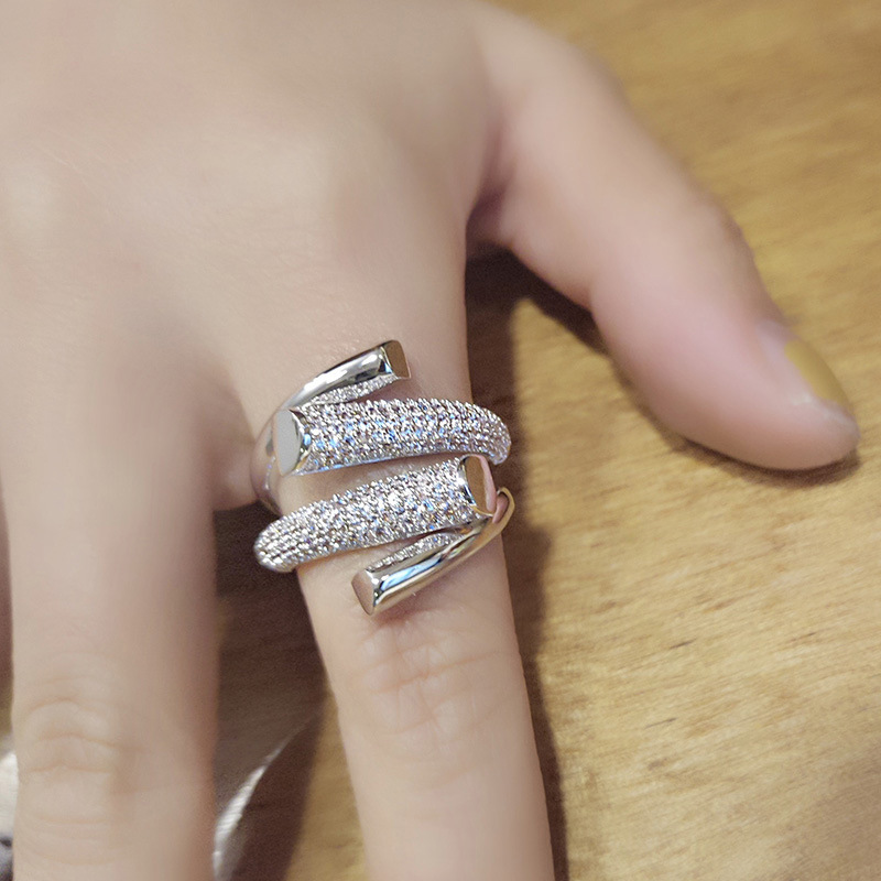 Korean Metal Element Open Ring Wild Rhinestone Geometric Ring For Women Wholesale display picture 1