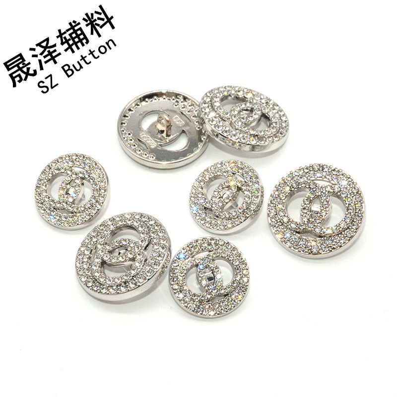 高档小香双圈钻扣爆款镂空8字水钻合金纽扣毛呢外套手缝金属扣