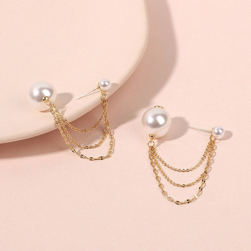 Simple Long Pearl Retro Tassel Golden Earrings For Women Nihaojewelry display picture 6