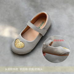 Girls Korean style genuine leather princess shoes love sequins super fiber baby soft leather soft sole black leather shoes spring and autumn single shoes