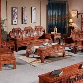 红木沙发刺猬紫檀如意沙发古典家具花梨木象头如意大中小款式沙发