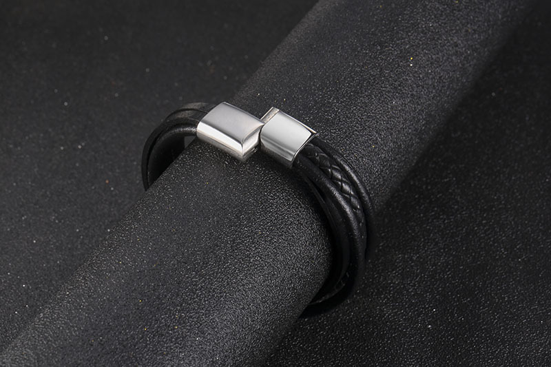 menu0027s multi-layer titanium steel handmade leather braided bracelet