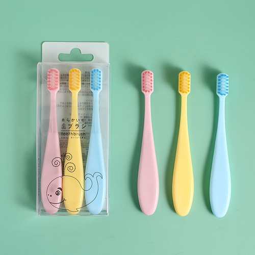 Macaron toothbrush children's chubby toothbrush 3-pack Japanese style baby fat handle small head soft bristle toothbrush wholesale