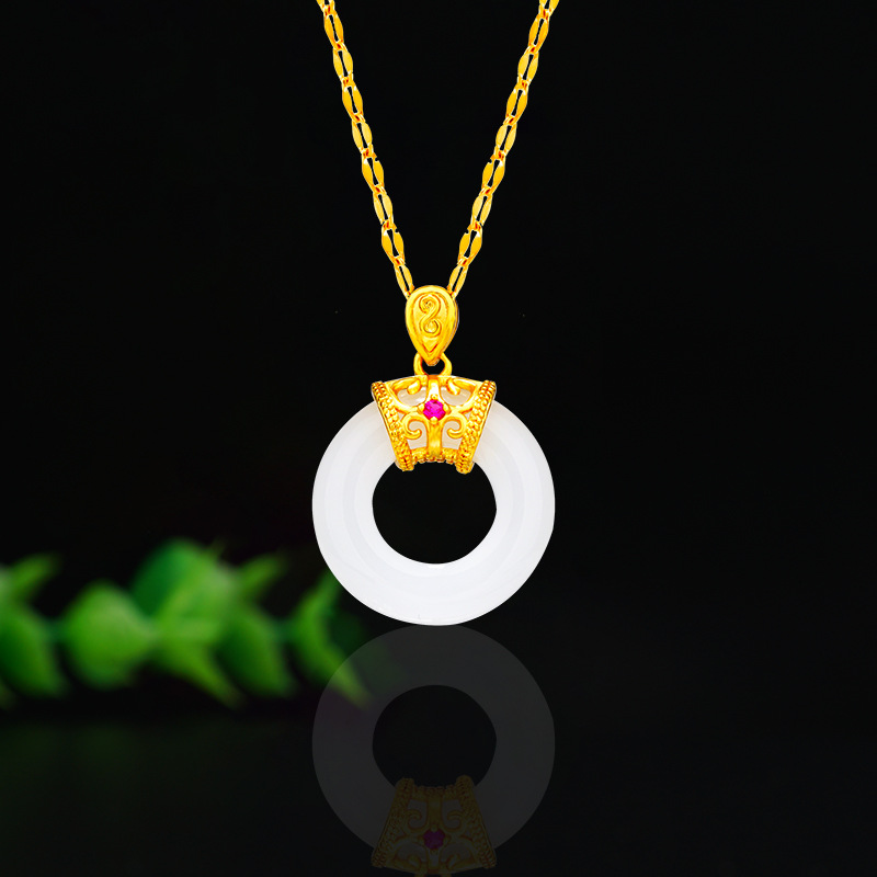 Luz de lujo imitación 24K oro incrustaciones hebilla de seguridad imitación Calcedonia colgante moda femenina online rojo vivo Tailandia viejo oro al por mayor