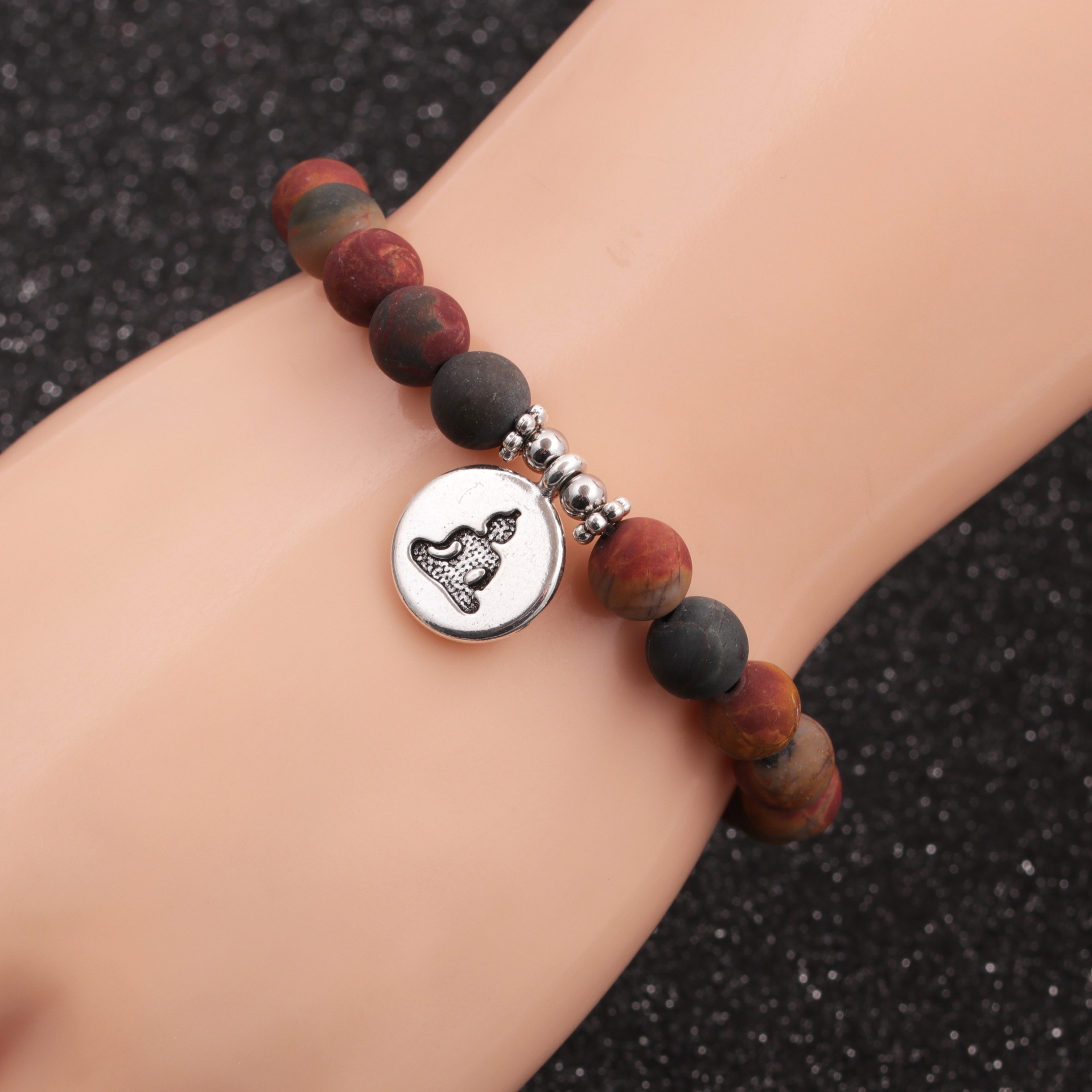 Hot-Selling fashion new 8mm Pine Lime Agate Buddha Head Bracelet for women