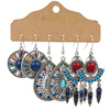 Fashionable earrings, silver accessory, set, European style, boho style, 3 pair, wholesale