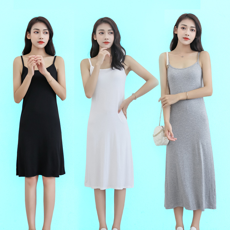 Primavera y verano modal bottoming suspender falda mujeres underskirt versátil suelta sin mangas chaleco falda más tamaño vestido