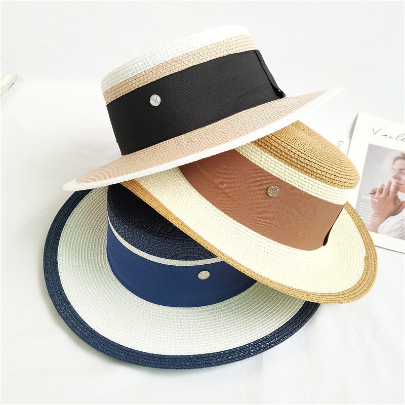 contrasting color flat top jazz straw hat  NSCM49279