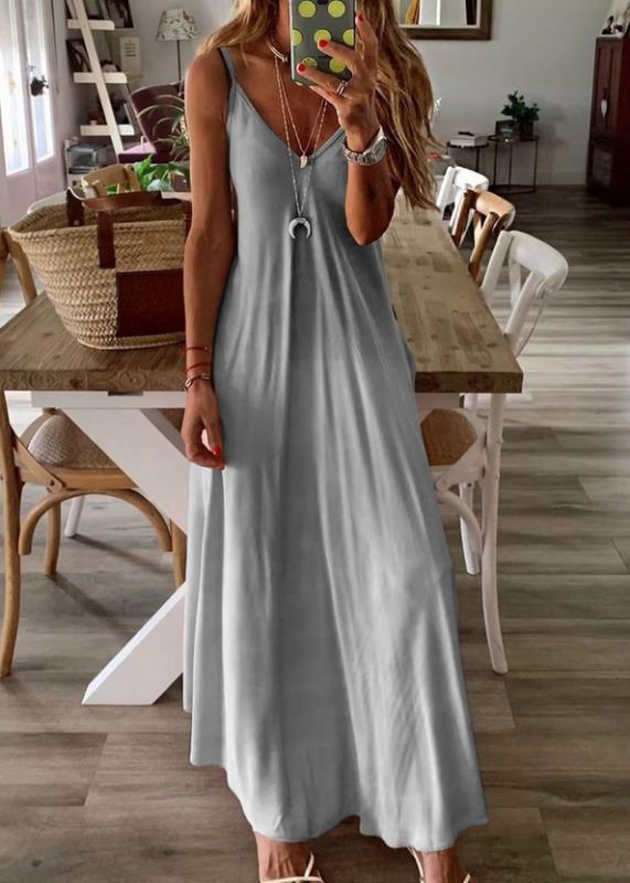 Women's A-line Skirt Simple Style V Neck Printing Sleeveless Printing Maxi Long Dress Daily display picture 3