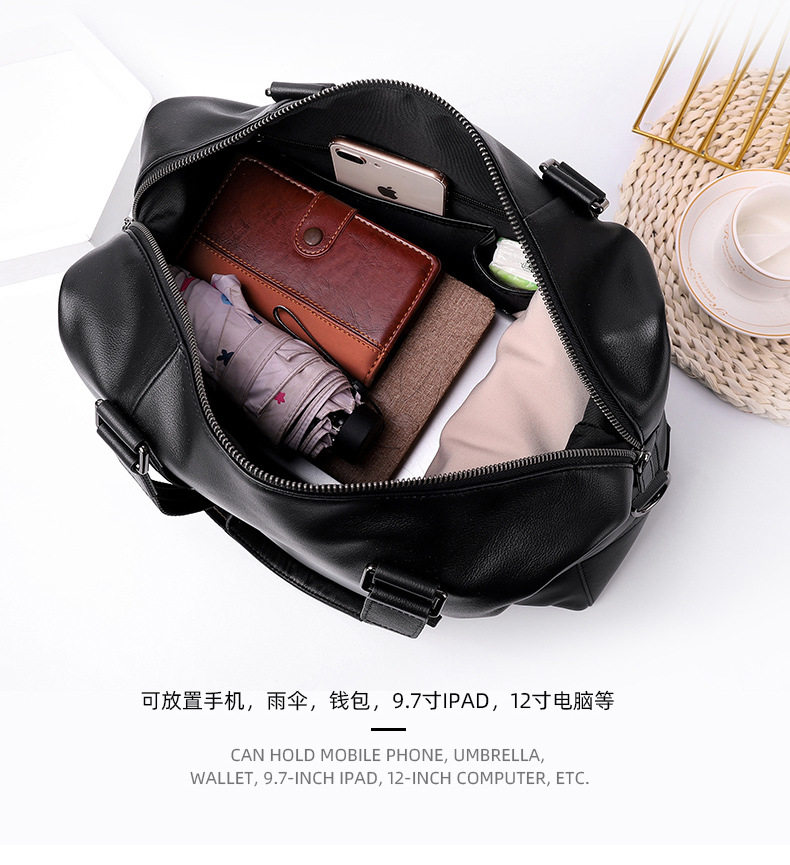 Túi du lịch xách tay nam da bò lớp đầu, túi tập gym kiêm túi hành lý đeo vai 40×16×25 cm — Màu đen chi tiết 12