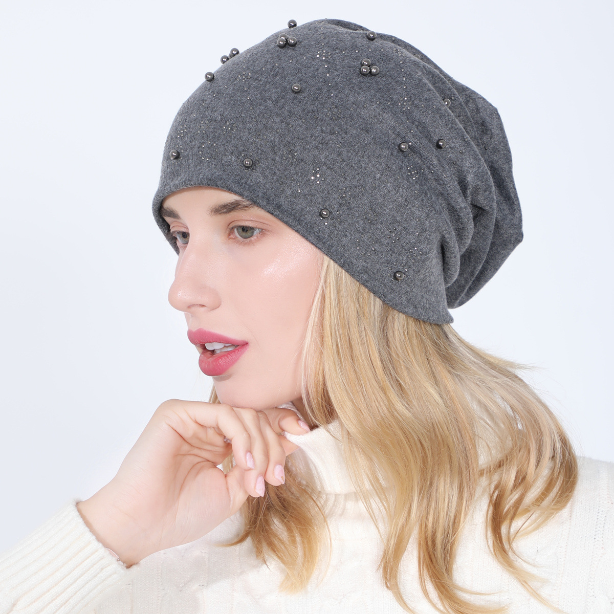 Pull à perles en coton Double couche pour femmes, ensemble de diamants chauds, à la mode, polyvalent, clair de lune chaud, nouvelle collection automne et hiver_voghion.com