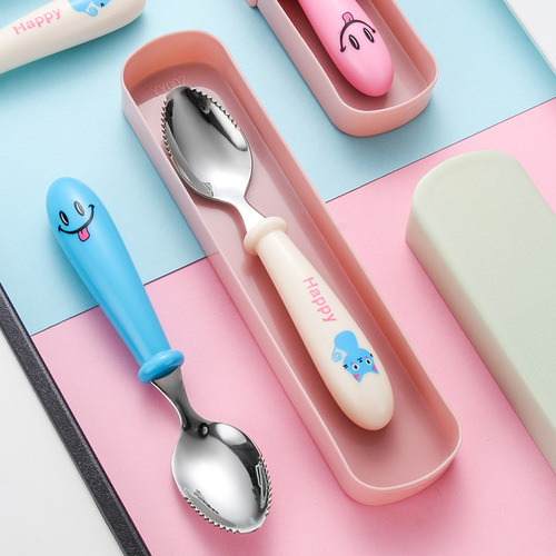 Creative children's mud scraping spoon portable 304 stainless steel infant mud scoop fruit supplementary food tool puree spoon