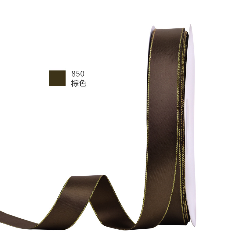 Cinta de alta densidad de la fábrica de cintas Yao Ming, cinta de regalo con borde dorado, cinta para pasteles, cinta de satén, cinta para decoración de ramos
