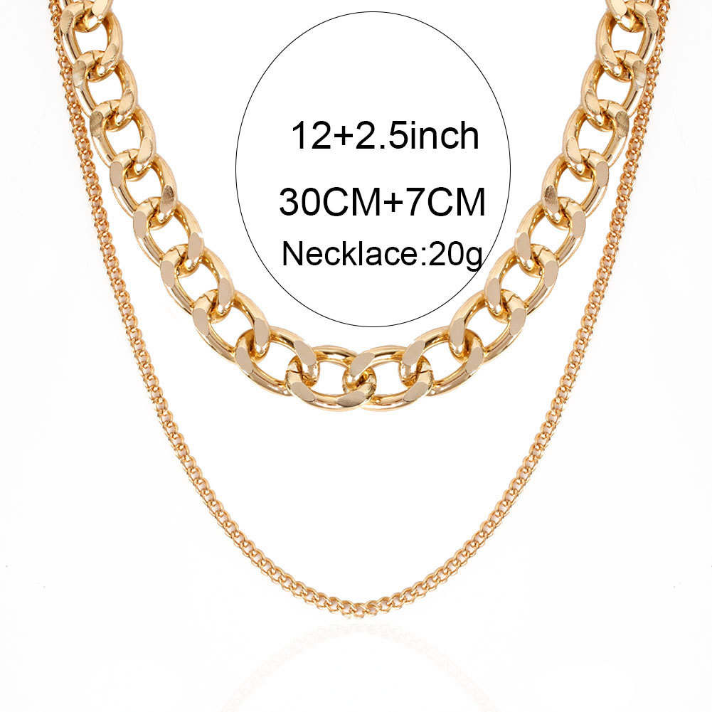 fashion wild alloy texture exaggerated thick necklace clavicle chain retro double necklace wholesale