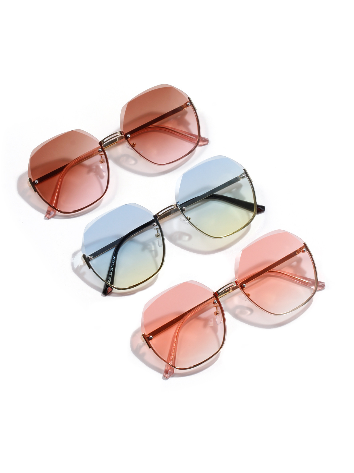 Polygon Frameless Big Frame Color Ocean Film Sunglasses Metal Frame Wholesale display picture 10