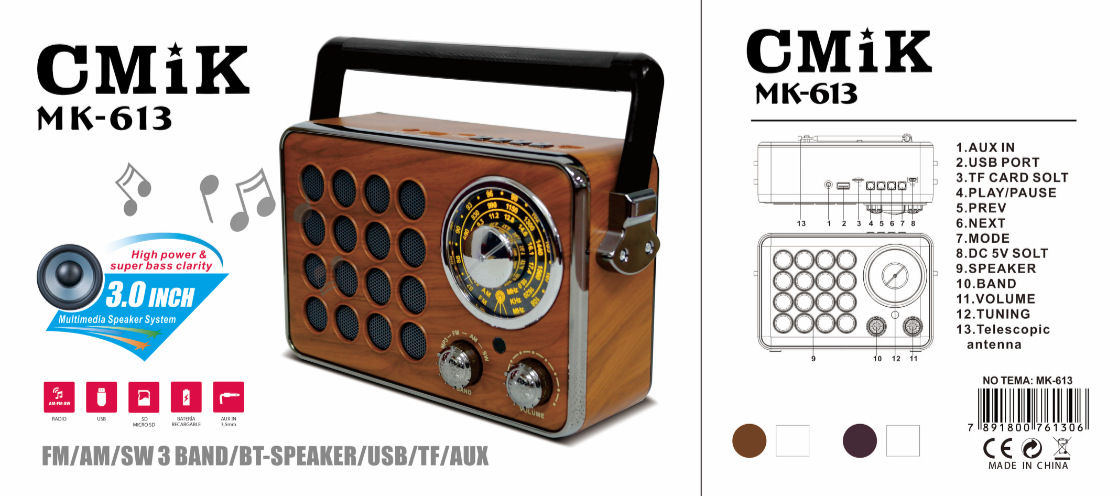 cmik outdoor portable wireless Bluetooth speaker subwoofer with card and USB flash drive, all-wooden retro speaker detail image 5