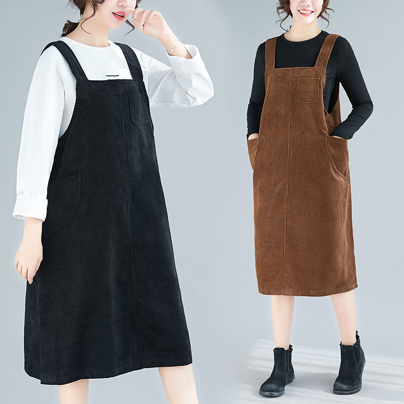 2021年早春秋新款韩版文艺百搭背带裙复古灯芯绒少女背心连衣裙女