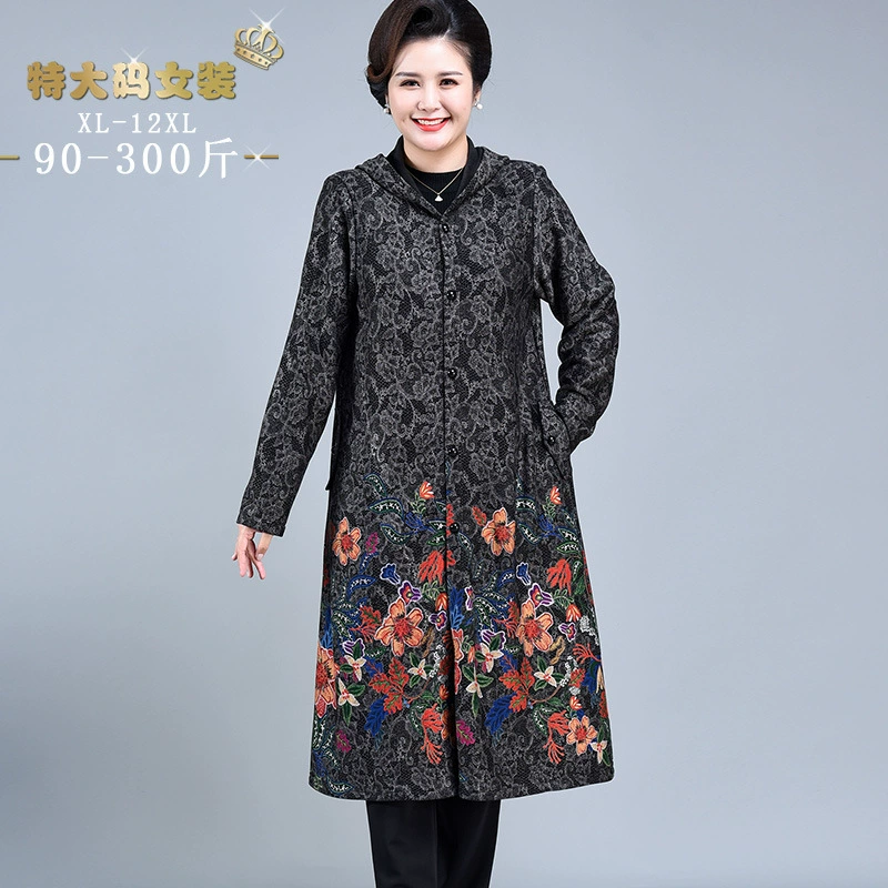 00408 бархатная подкладка осеннее длинное пальто среднего возраста на флисовой подкладке для матери весна и осень пальто с женским цветком
