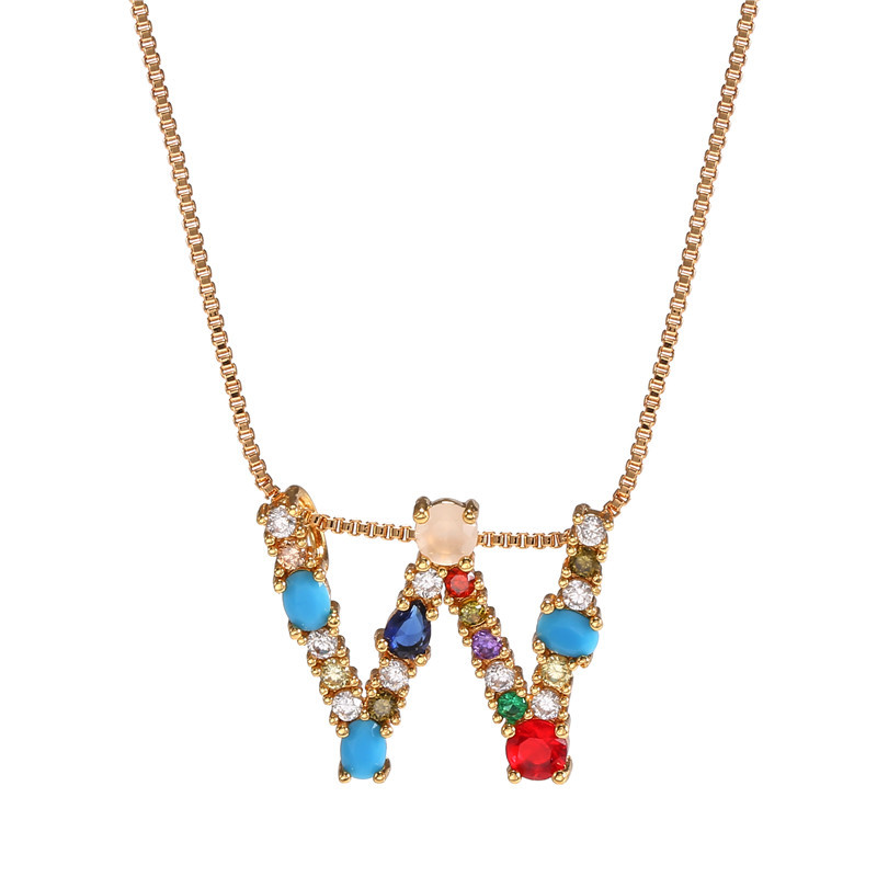 Collier Creative Collier Pour Femmes Européen Et Américain Clavicule Chaîne Micro-incrusté Couleur Zircon 26 Lettres Collier Pour Les Femmes display picture 13