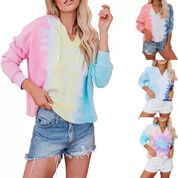 Tie Dye Hooded Sweater Loose Gradient Color Long Sleeve Top - ShopShipShake