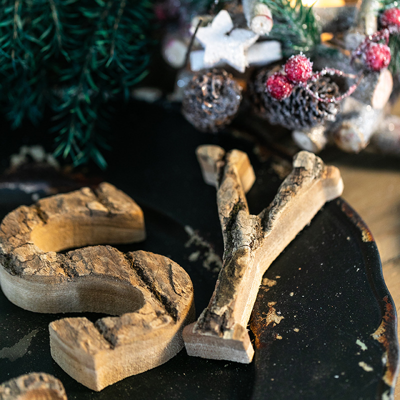 Carta de Navidad tronco natural madera de tejo corteza adornos props de pared DIY nórdico Feliz Navidad