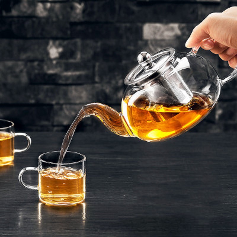 Fábrica al por mayor de vidrio de borosilicato engrosado tetera de té perfumada tetera de filtro de acero inoxidable multi-Especificación de alta temperatura olla resistente