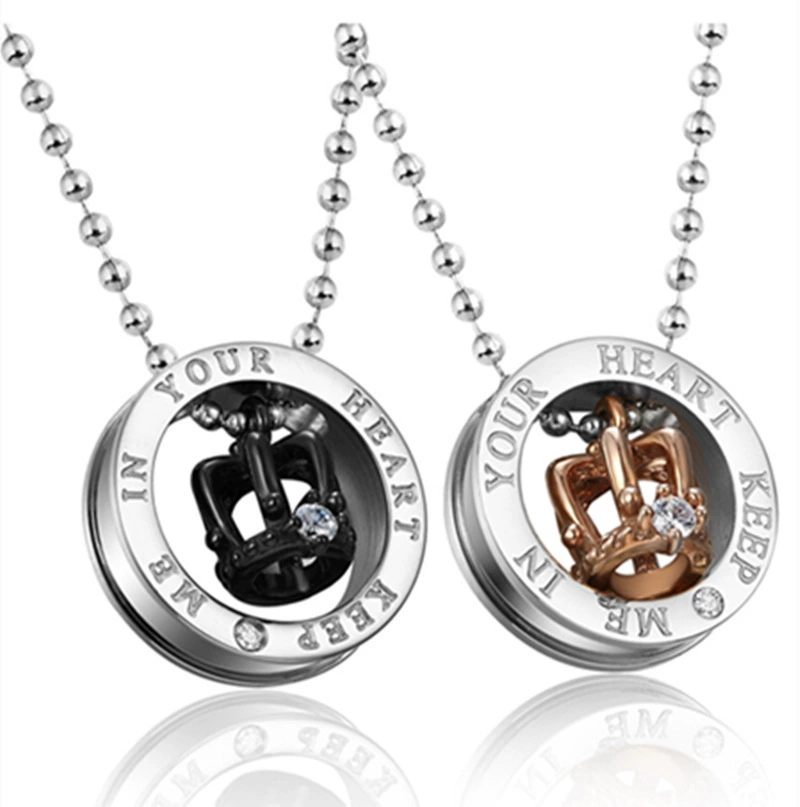 Европейская и американская классическая корона с инкрустацией кулон со стразами Модная креативная Пара Ожерелье из титановой стали Ruili Модные мужские и женские первые украшения