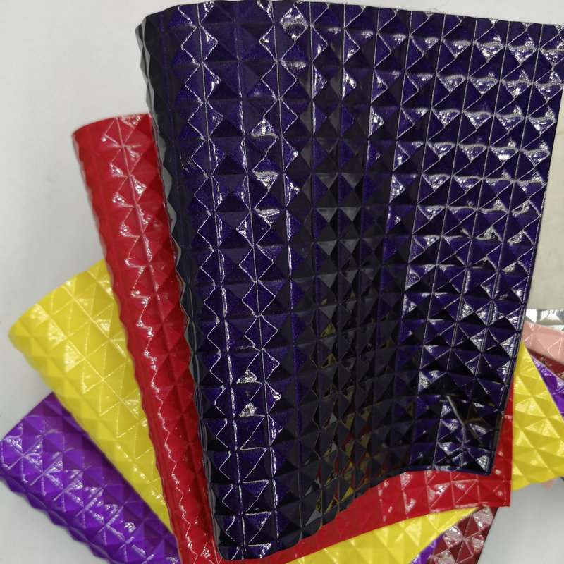 PVc高光钻石纹人造革 方形3D彩钻面料 手袋箱包人造革