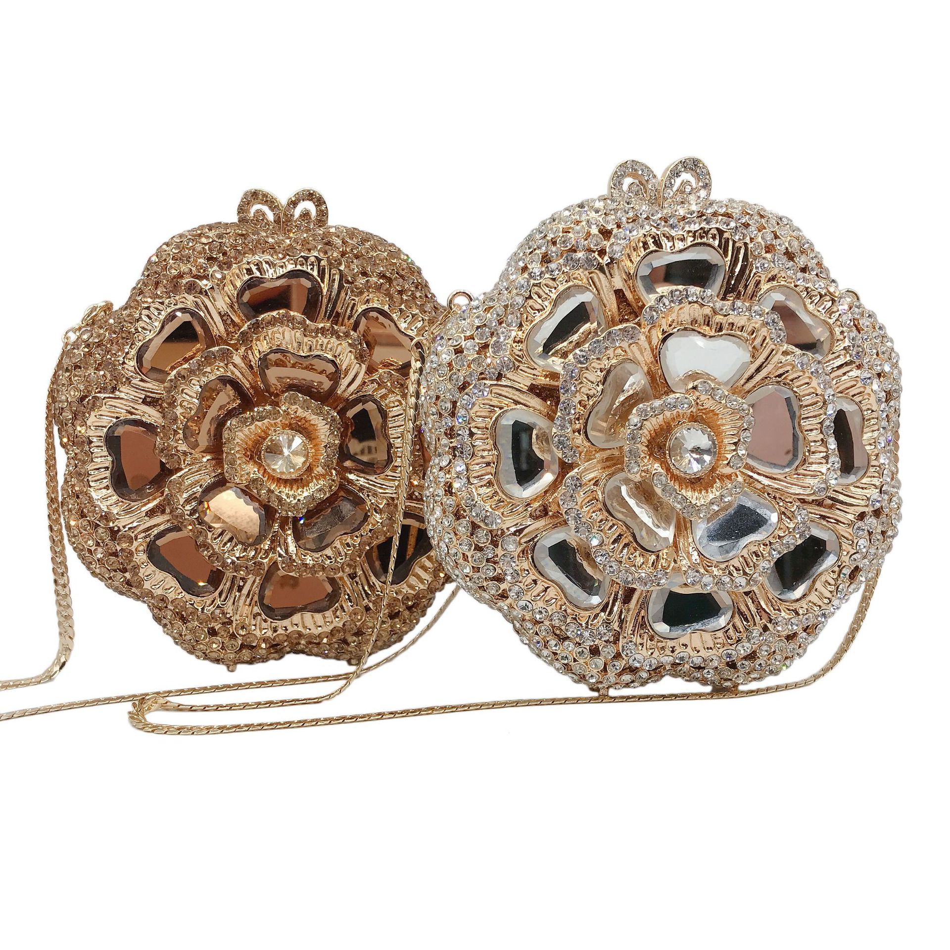 Túi clutch dạ hội kim loại đính kim cương, xách tay nữ thời trang dự tiệc — Màu đen, Đế Vàng Kim Cương, Nền vàng kim cương trắng, Màu bạc chi tiết 1
