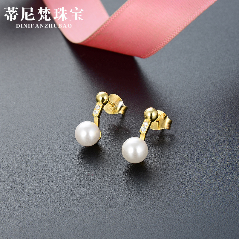 18K chapado en oro diamante perla pendientes s925 plata estilo coreano simple elegante temperamento pendientes Mujer al por mayor