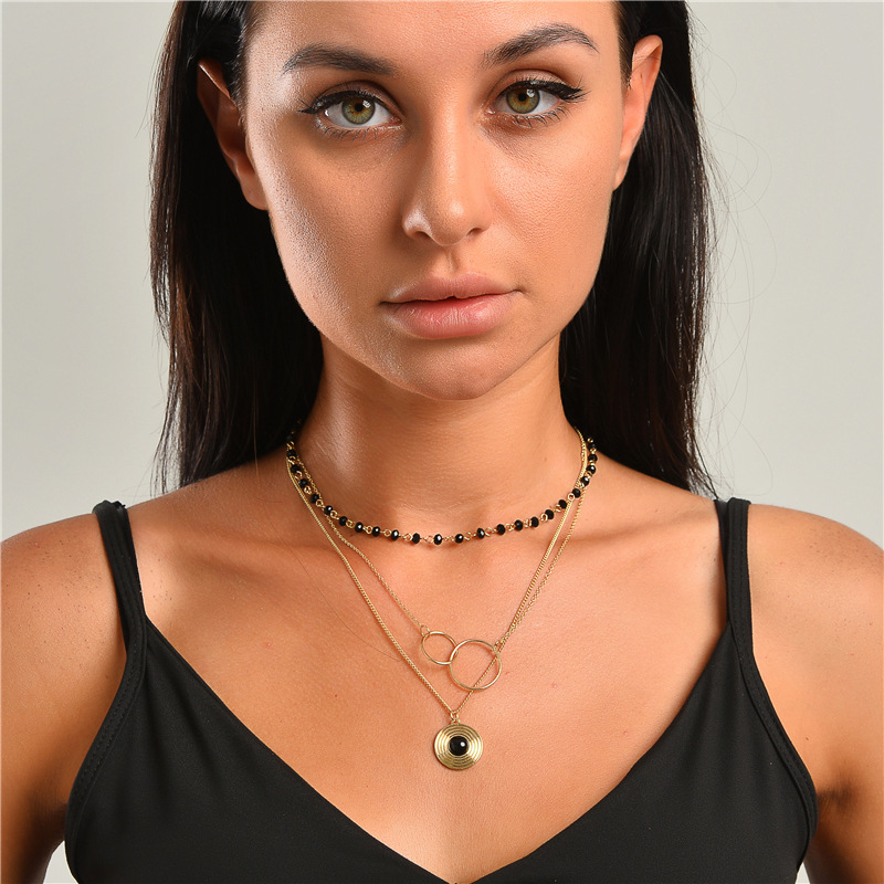 Mode 3 Ensembles De Collier Multicouche En Cristal Noir display picture 1