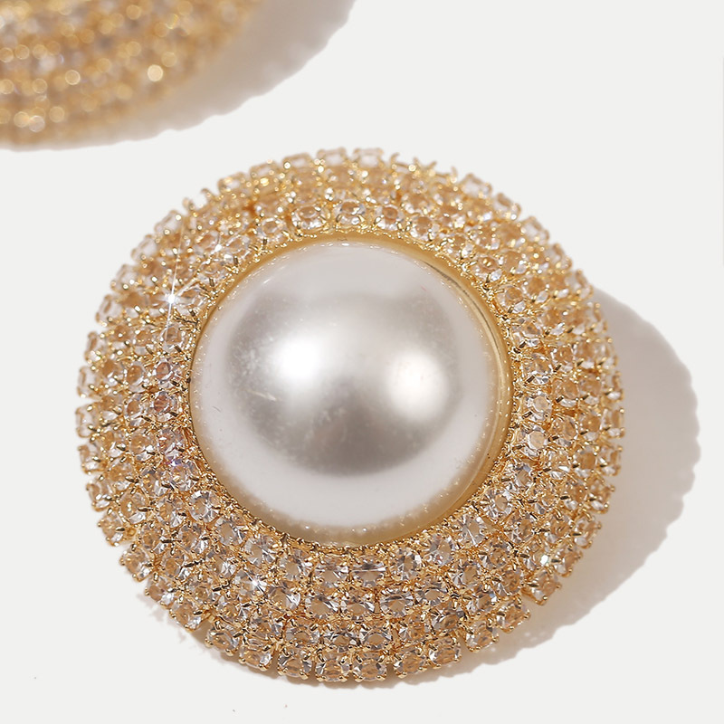 Fashion New Simple Style  Geometric Round Pearl Rhinestone  Earrings Nihaojewelry Wholesale display picture 5