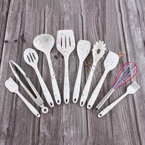 New silicone kitchenware ten-piece set candy pattern creative kitchen non-stick cooking spoon spatula egg beater drop shipping