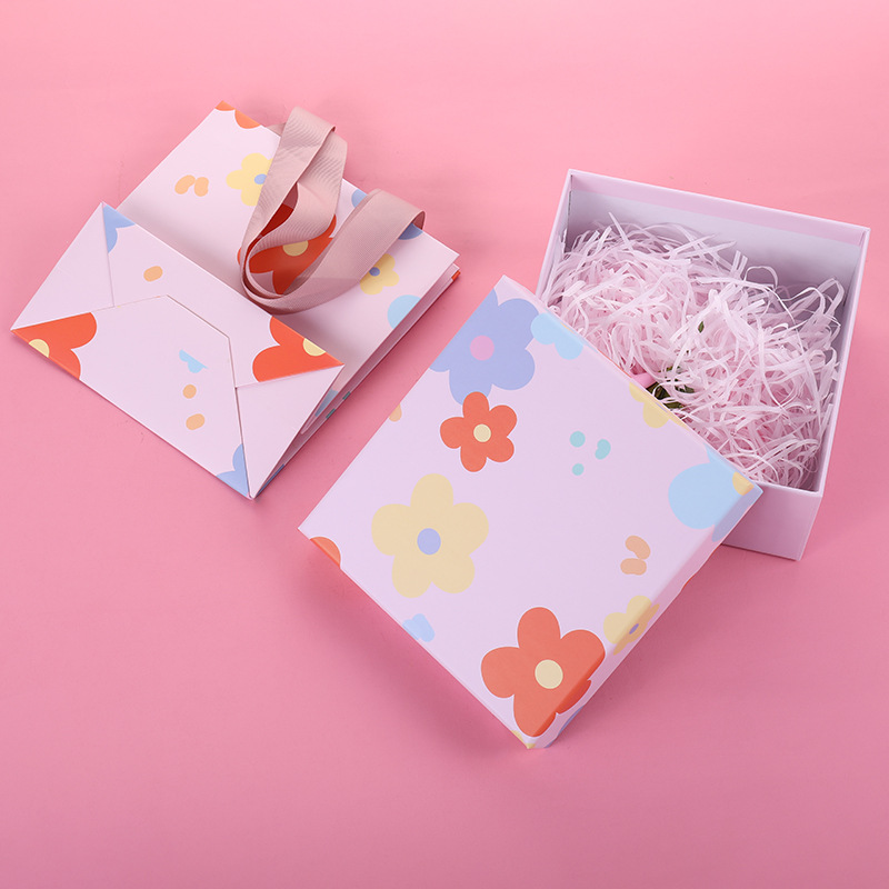 货源厂家直销花色印花简约白卡纸天地盖礼品盒活动礼品包装袋套装