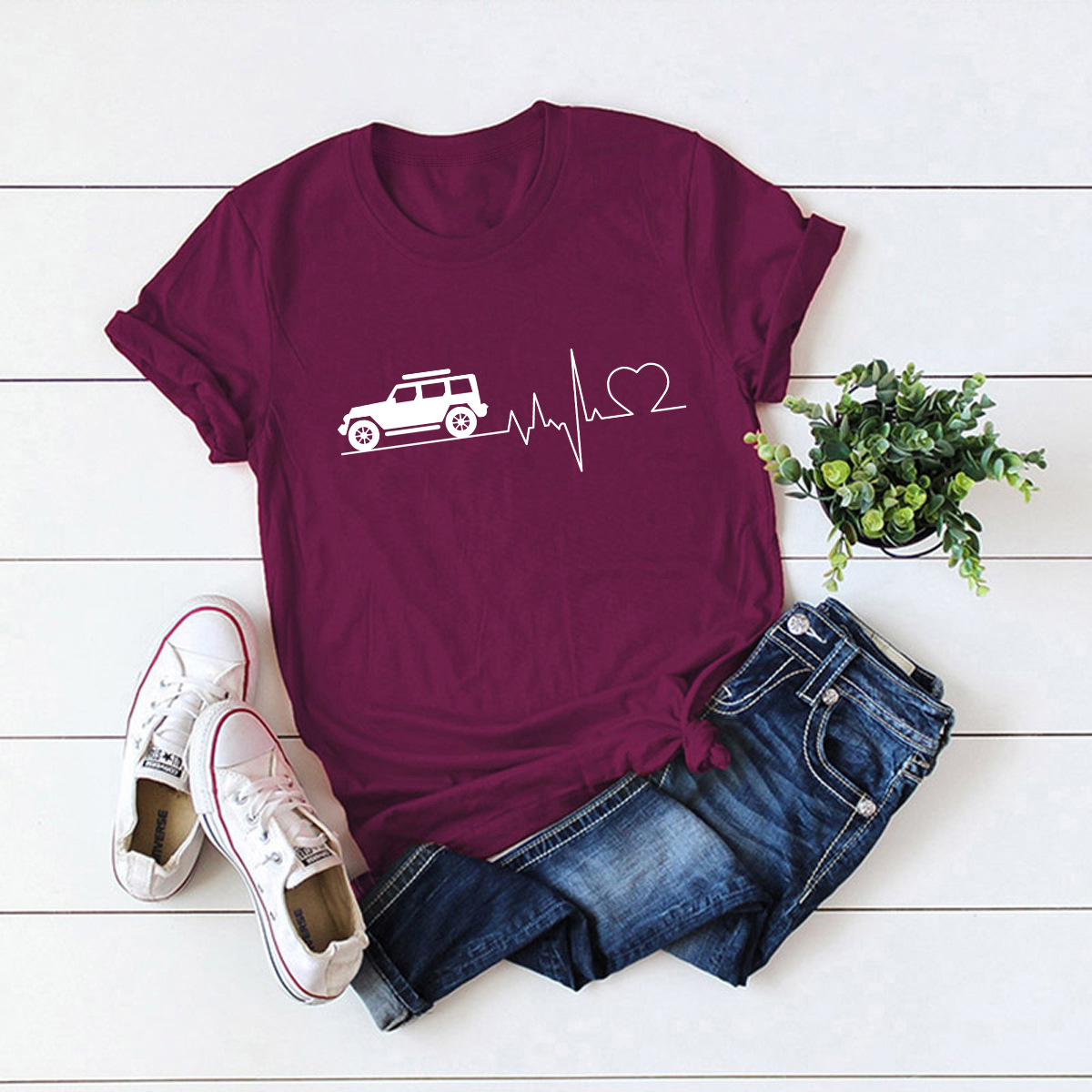 camiseta de mujer de manga corta amor de coche de ocio NSSN1772