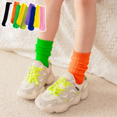 Children's pile socks, straight heelless double-needle striped mid-calf socks, bright solid color versatile parent-child socks for big kids