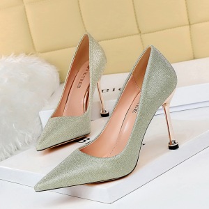 17189-1 han edition sexy high-heeled shallow pointed mouth shining sequins cloth fine with high heels for women's shoes 