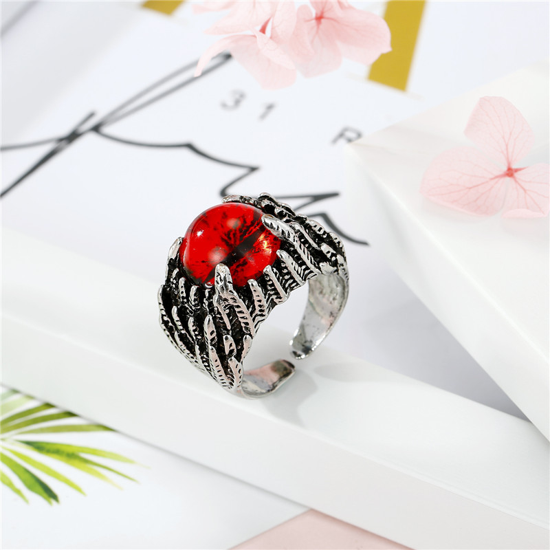 European Trend Retro Domineering Ring Personalized Punk Devil Eyes Antique Silver Open Ring Men Cros