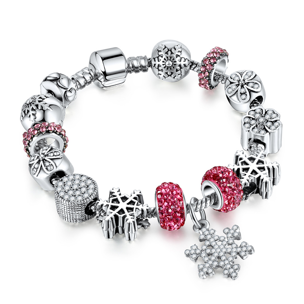 Braccialetti di perline natalizie, elemento natalizio, braccialetto di perline fai da te, fiocco di neve, Babbo Natale, braccialetto di perline in lega con foro grande, da donna_voghion.com